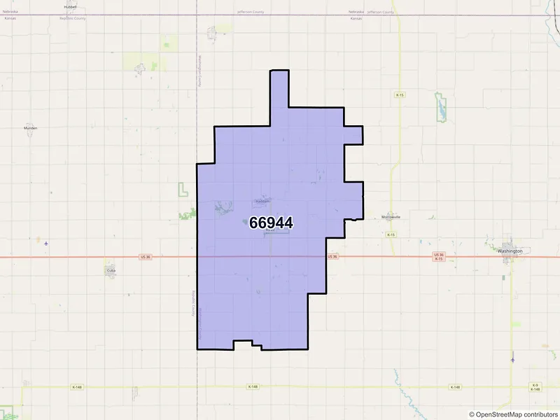 Map of Haddam, Kansas and ZIP codes