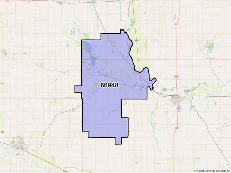 Map of ZIP Code 66948 — Jamestown, KS