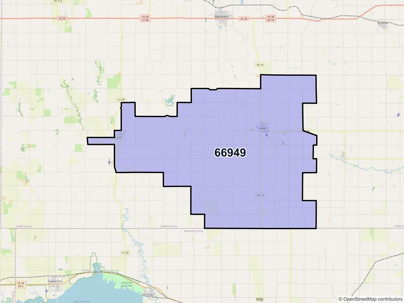Map of ZIP Code 66949 — Jewell, KS