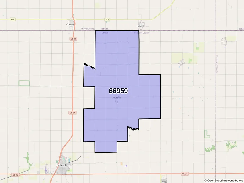 Map of ZIP Code 66959 — Munden, KS