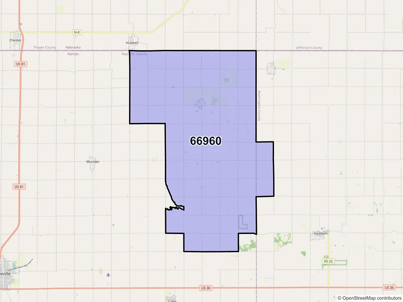 Map of Narka, Kansas and ZIP codes