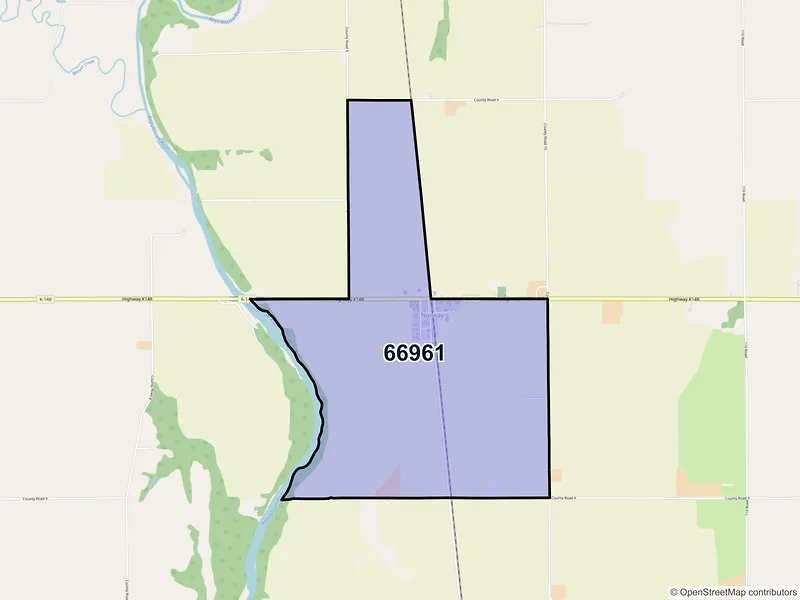 Map of Norway, Kansas and ZIP codes