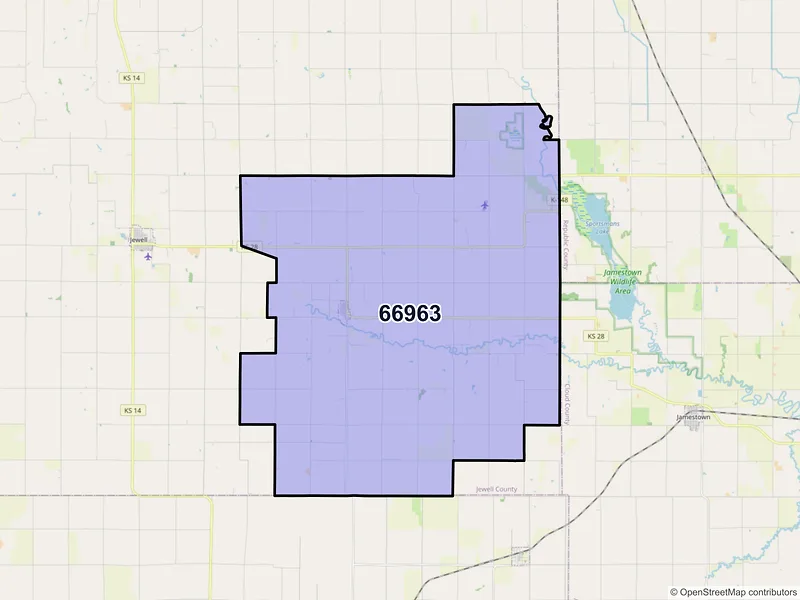 Map of Randall, Kansas and ZIP codes
