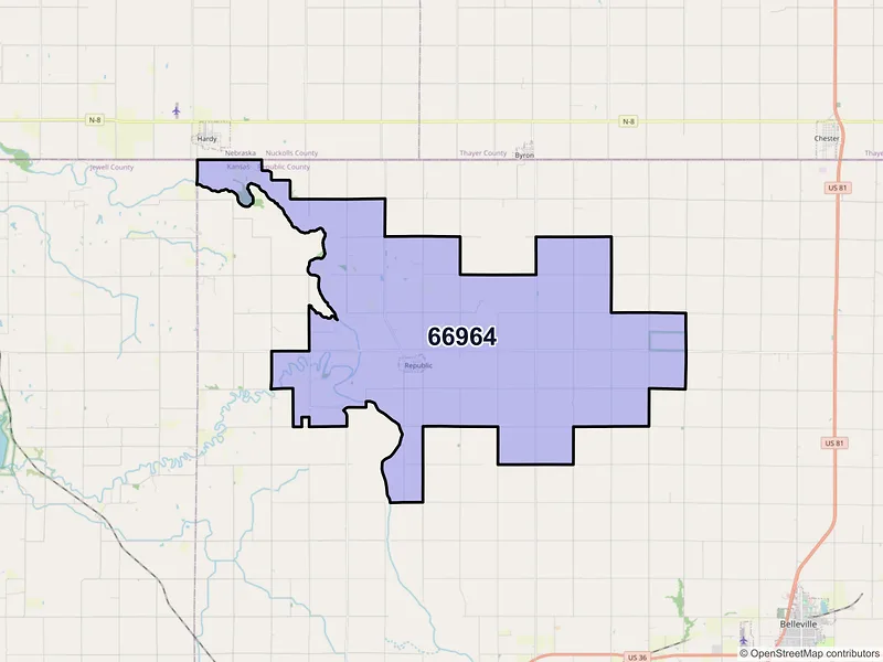 Map of ZIP Code 66964 — Republic, KS