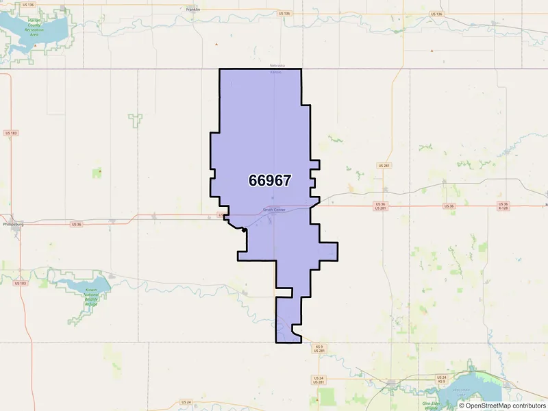 Map of ZIP Code 66967 — Smith Center, KS