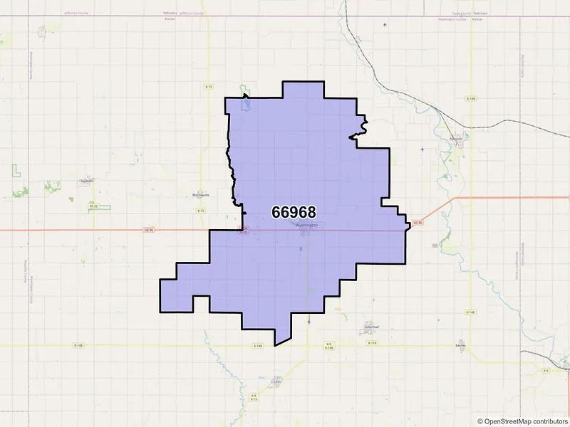 Map of ZIP Code 66968 — Washington, KS