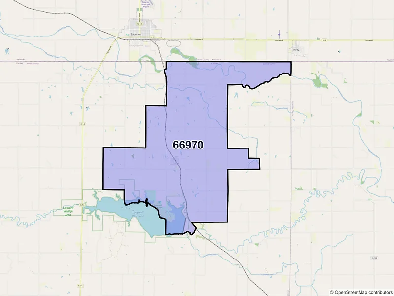Map of ZIP Code 66970 — Webber, KS