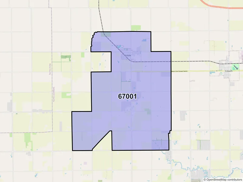 Map of Andale, Kansas and ZIP codes