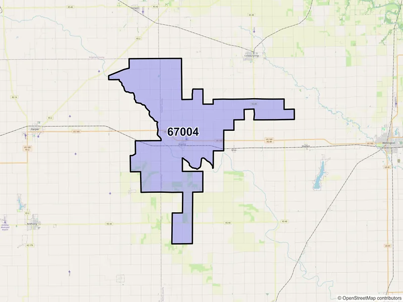 Map of ZIP Code 67004 — Argonia, KS