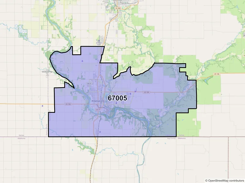 Map of ZIP Code 67005 — Arkansas City, KS