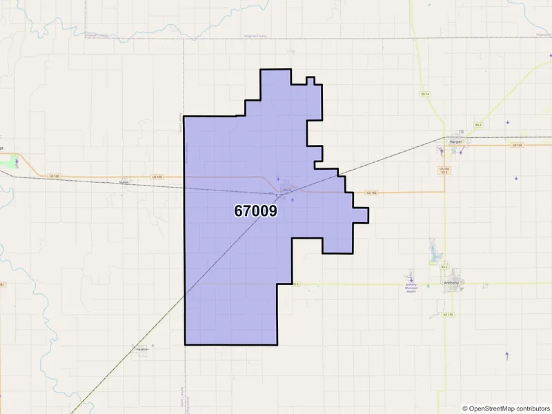 Map of ZIP Code 67009 — Attica, KS
