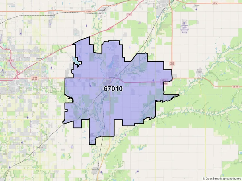 Map of ZIP Code 67010 — Augusta, KS