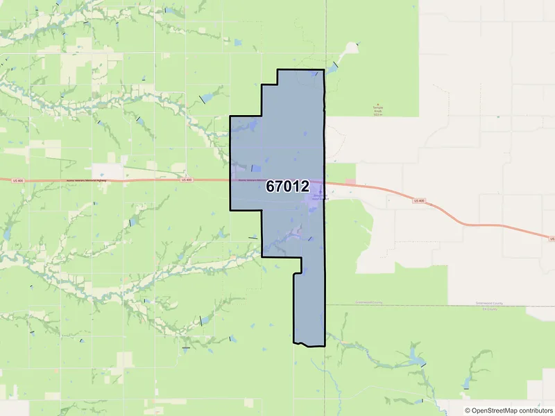 Map of Beaumont, Kansas and ZIP codes