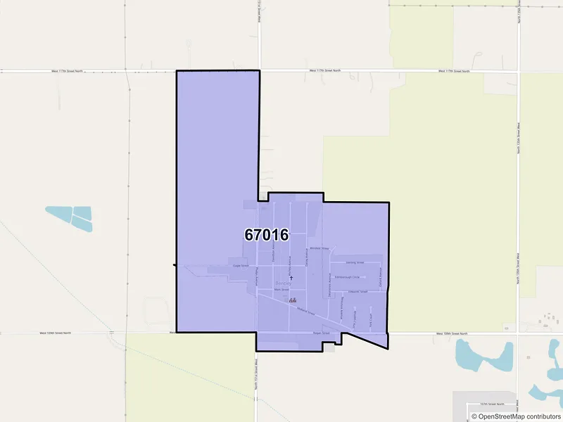 Map of Bentley, Kansas and ZIP codes