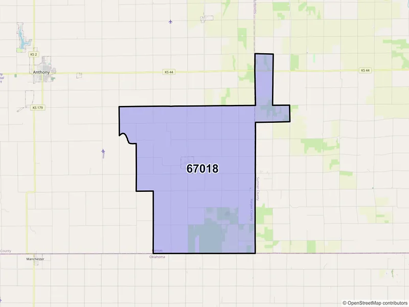 Map of ZIP Code 67018 — Bluff City, KS