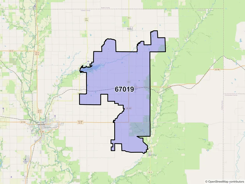 Map of Burden, Kansas and ZIP codes