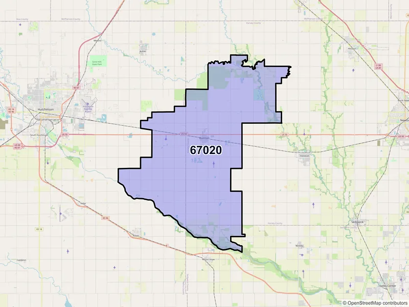 Map of ZIP Code 67020 — Burrton, KS