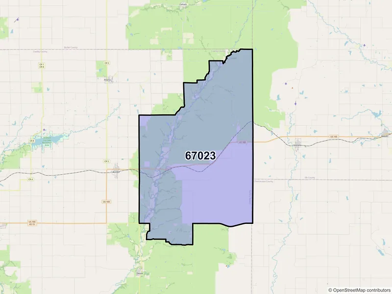 Map of ZIP Code 67023 — Cambridge, KS
