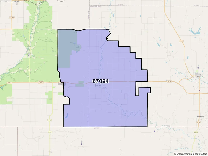 Map of Cedar Vale, Kansas and ZIP codes