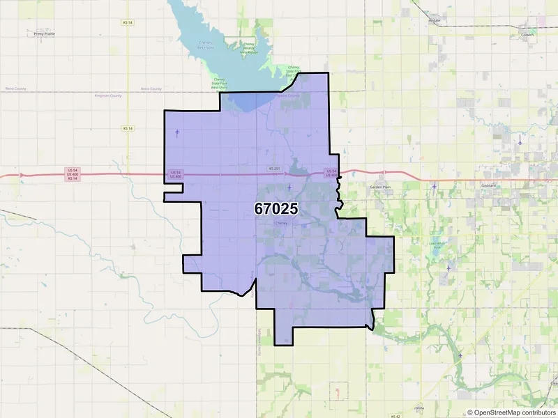 Map of ZIP Code 67025 — Cheney, KS