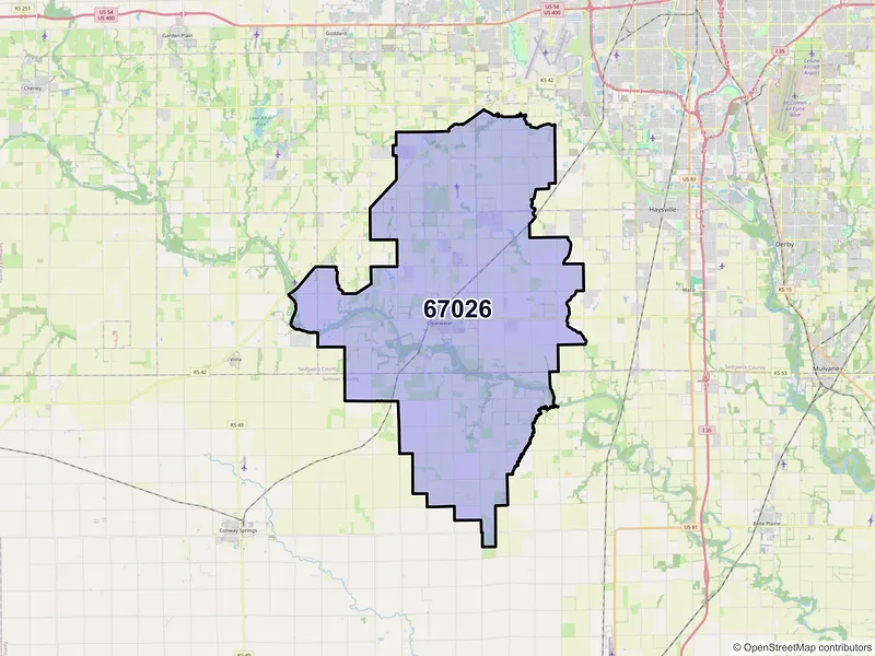 Map of ZIP Code 67026 — Clearwater, KS
