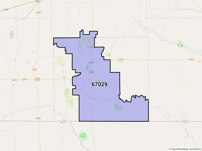 Map of ZIP Code 67029 — Coldwater, KS
