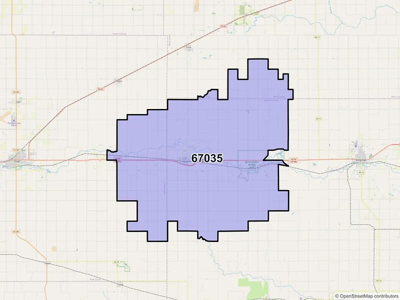 Map of Cunningham, Kansas and ZIP codes