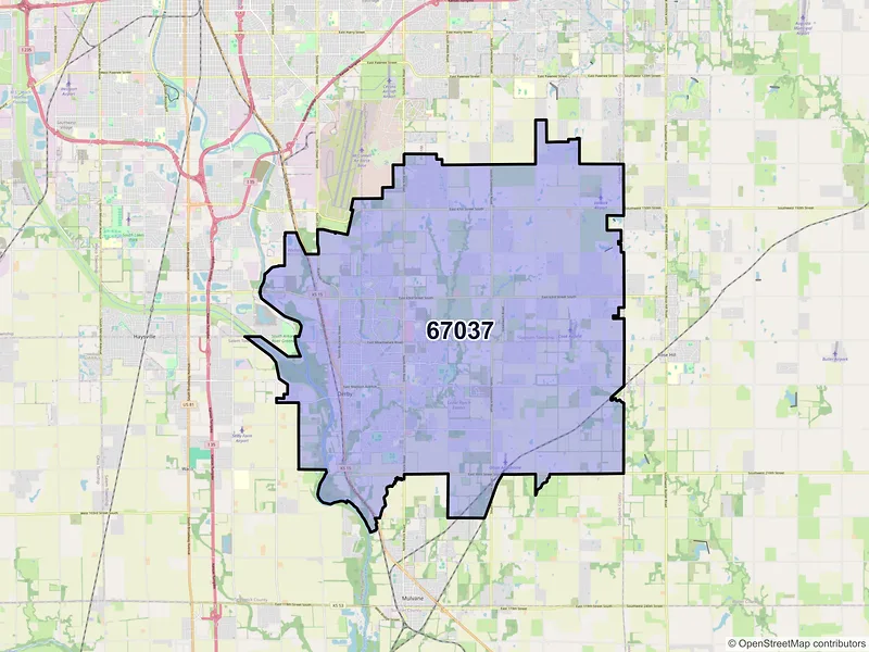 Map of Derby, Kansas and ZIP codes