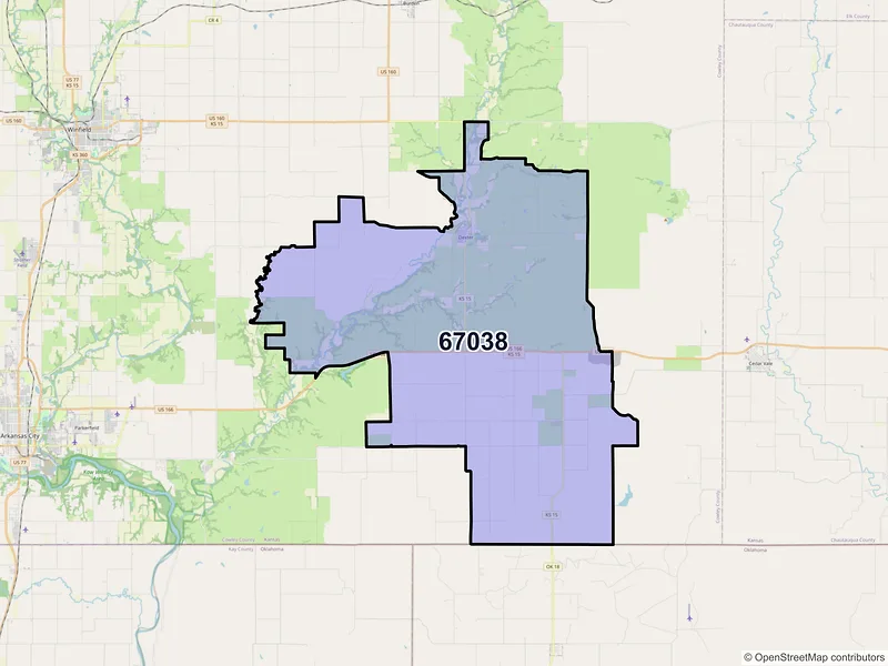 Map of ZIP Code 67038 — Dexter, KS