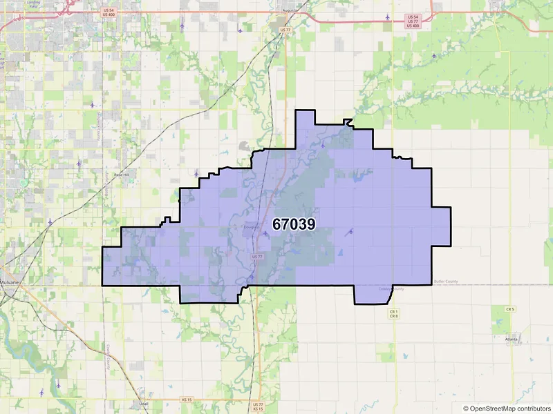 Map of ZIP Code 67039 — Douglass, KS