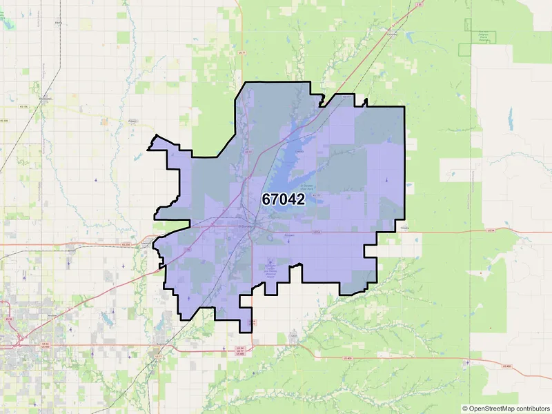 Map of El Dorado, Kansas and ZIP codes
