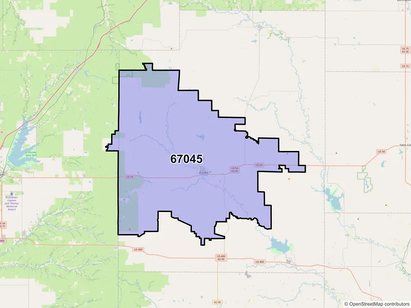 Map of ZIP Code 67045 — Eureka, KS