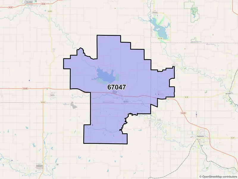 Map of ZIP Code 67047 — Fall River, KS