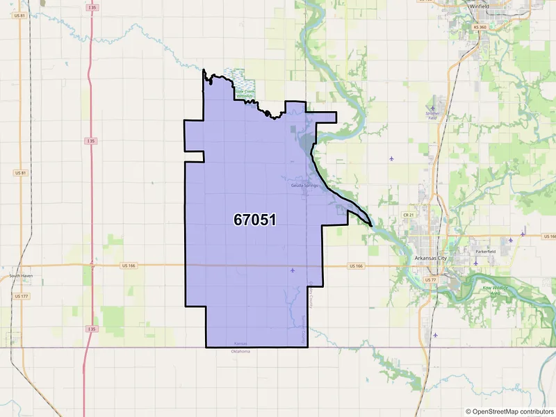 Map of ZIP Code 67051 — Geuda Springs, KS