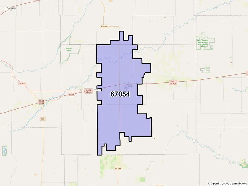 Map of Greensburg, Kansas and ZIP codes