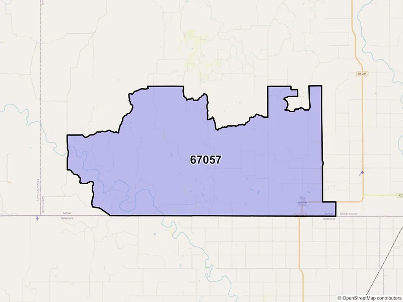 Map of ZIP Code 67057 — Hardtner, KS