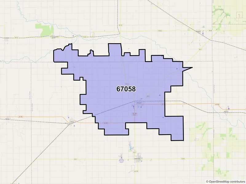 Map of ZIP Code 67058 — Harper, KS