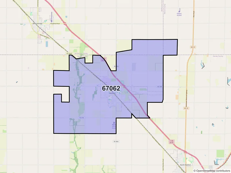 Map of ZIP Code 67062 — Hesston, KS