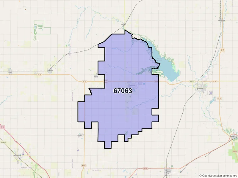 Map of ZIP Code 67063 — Hillsboro, KS