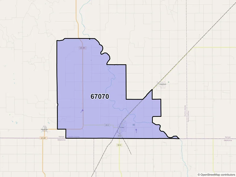 Map of ZIP Code 67070 — Kiowa, KS