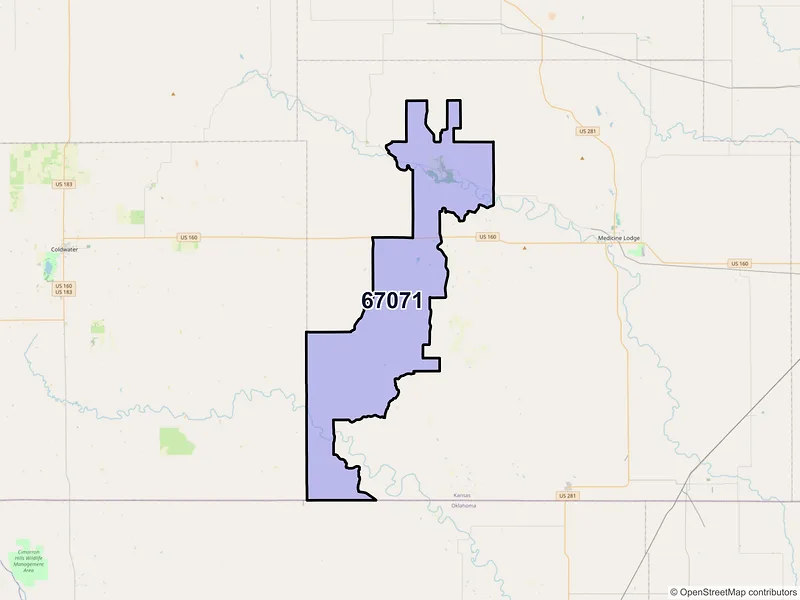 Map of ZIP Code 67071 — Lake City, KS