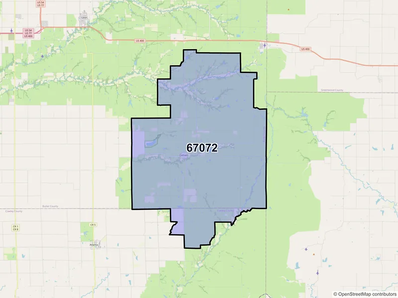 Map of ZIP Code 67072 — Latham, KS