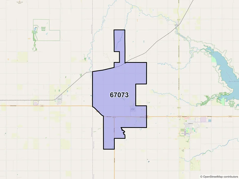 Map of ZIP Code 67073 — Lehigh, KS