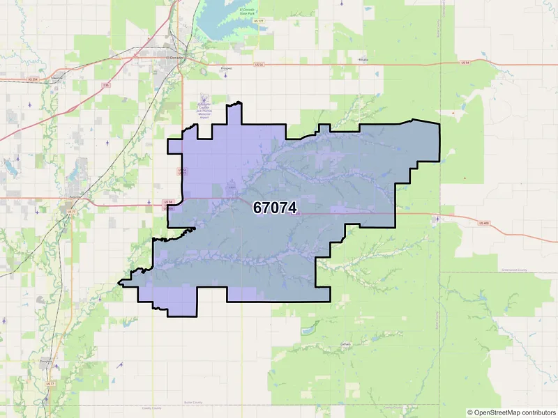 Map of ZIP Code 67074 — Leon, KS