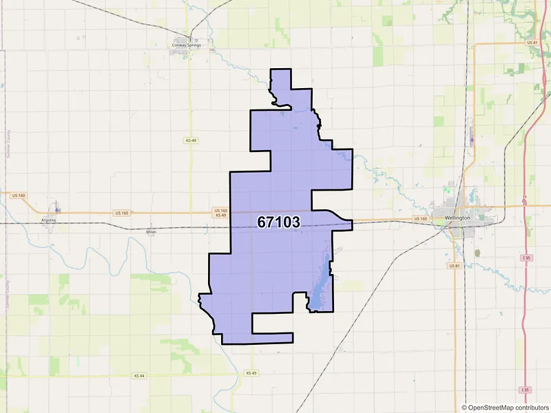 Map of ZIP Code 67103 — Mayfield, KS