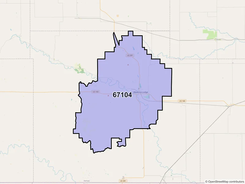 Map of Medicine Lodge, Kansas and ZIP codes