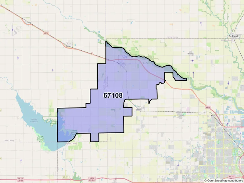 Map of ZIP Code 67108 — Mount Hope, KS