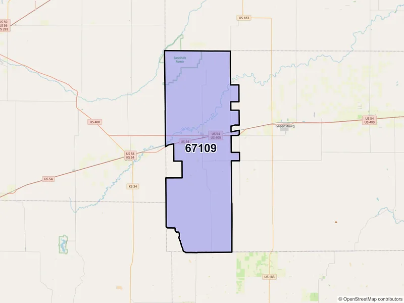 Map of ZIP Code 67109 — Mullinville, KS