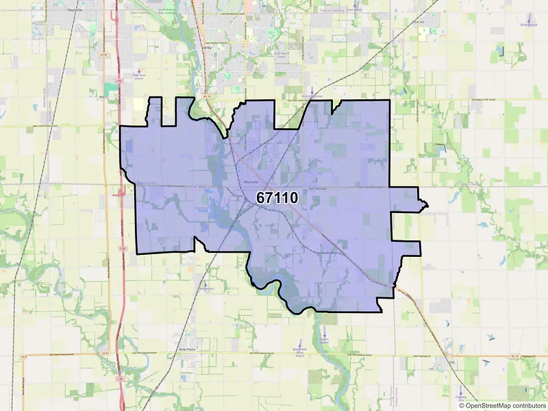 Map of ZIP Code 67110 — Mulvane, KS