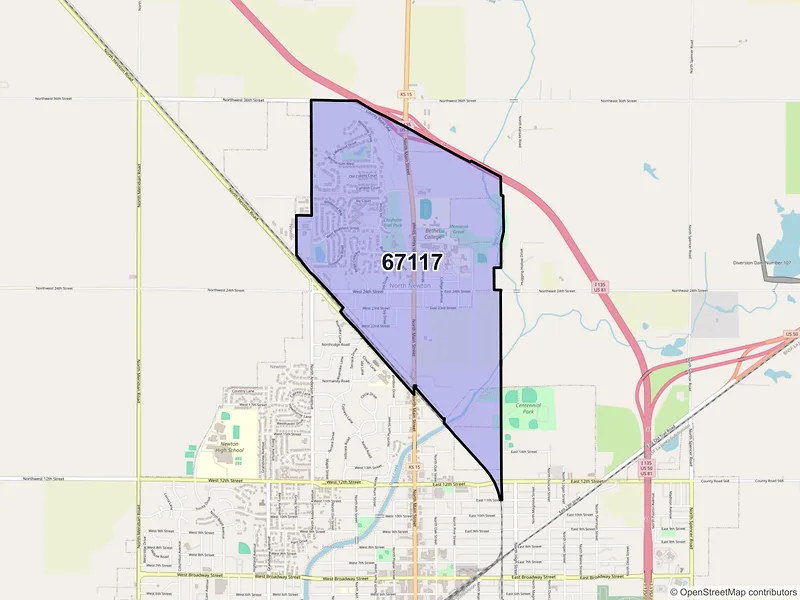 Map of North Newton, Kansas and ZIP codes
